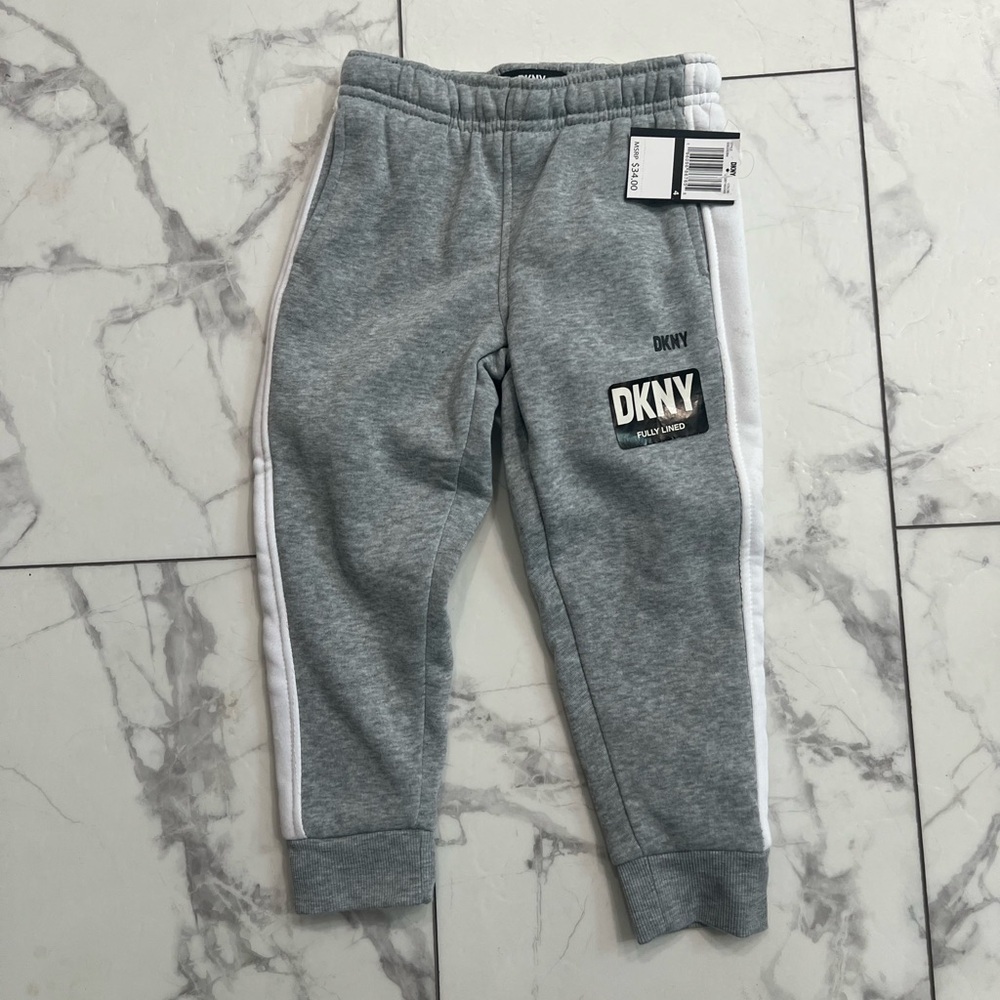 DKNY Kids Gray fully lined Joggers with White Accents